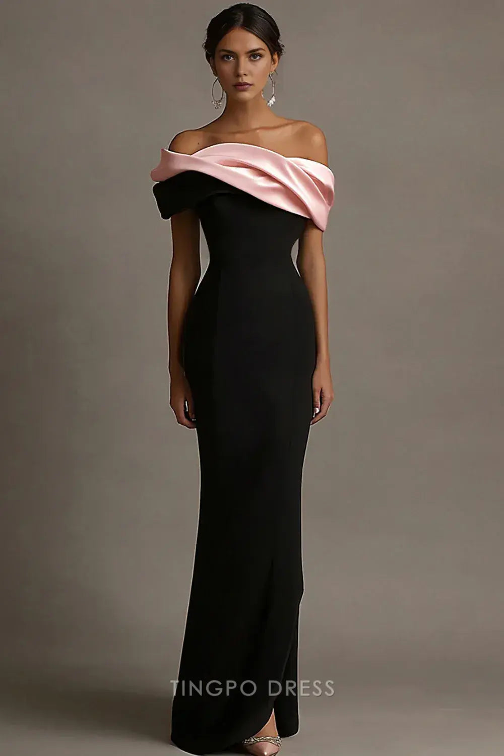 Elegant Off - Shoulder Color Block Mermaid Floor-Length Maxi Dress Prom Dress